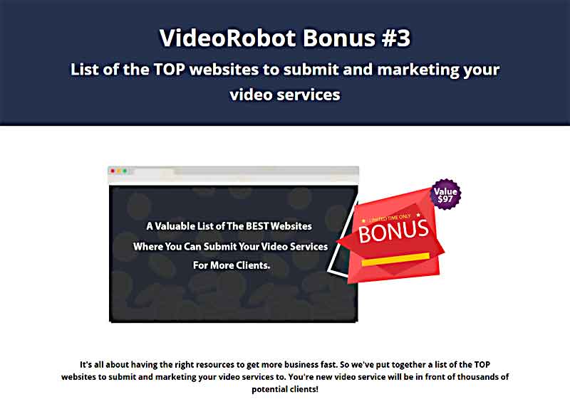 VideoRobot Bonuses from Hugh and Web Dimensions, Inc.