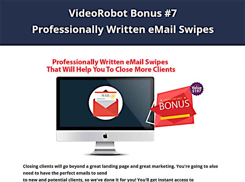 VideoRobot Bonuses from Hugh and Web Dimensions, Inc.